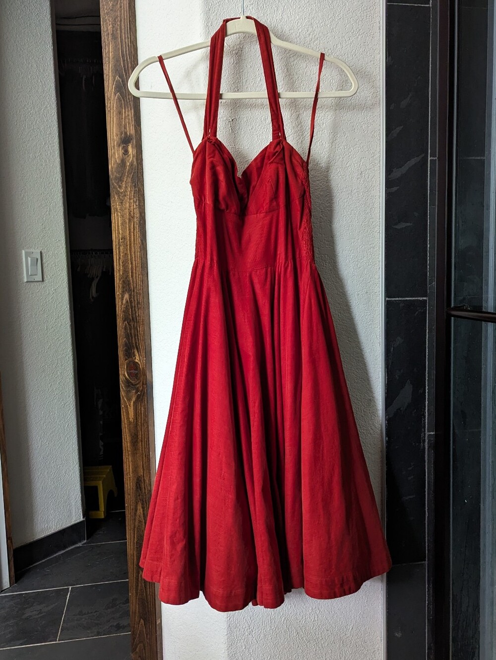 Anthropologie Girls Of Savoy Rust Halter Fit-and-Flare Corduroy Dress